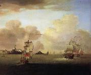 Monamy, Peter British men-o-war and a merchantman off Elizabeth Castle,Jersey painting